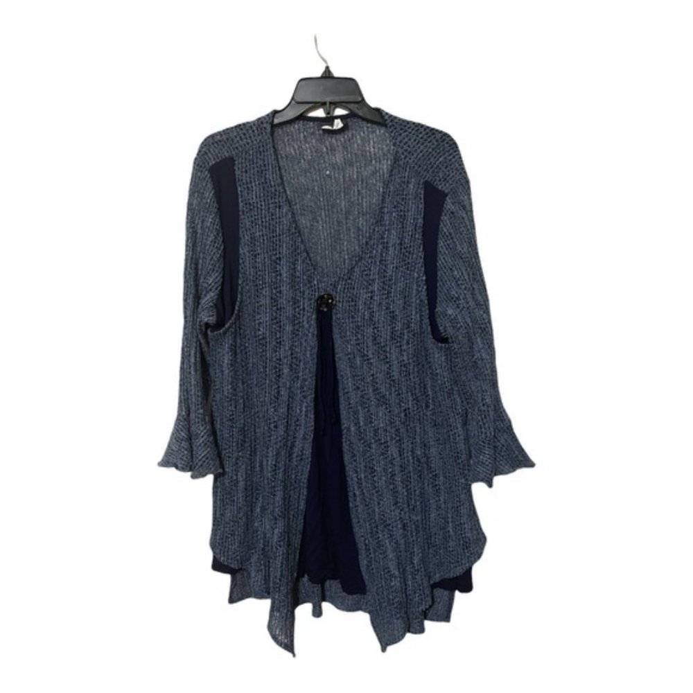 Crystal Fashion Womens Blue Crochet Draped Front Long Tunic Lined